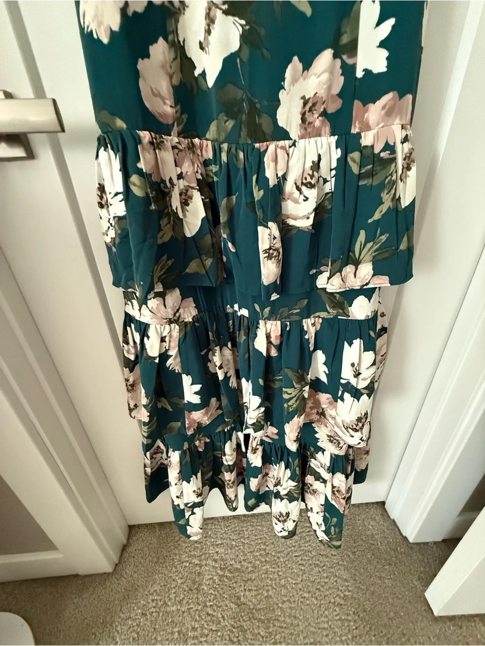 Abercrombie & Fitch Teal Floral Maxi Dress with Blush and Cream Flowers